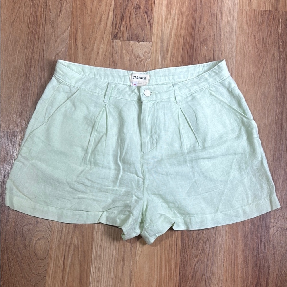 L'AGENCE Mint designer linen High Waist Women's Shorts